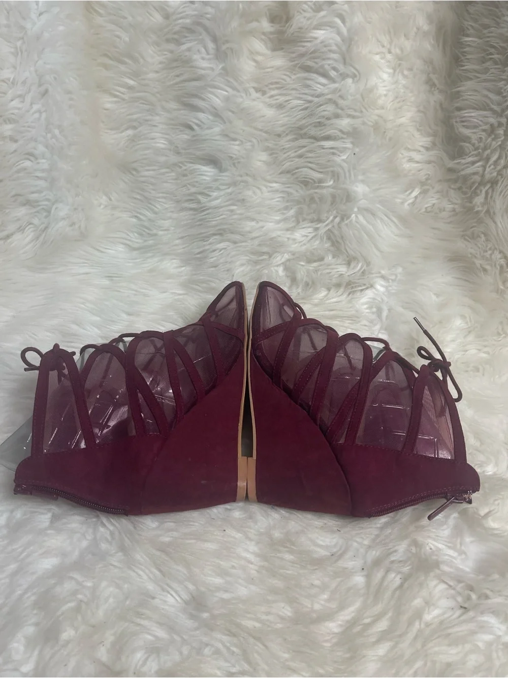 Torrid Burgundy synthetic suede & Mesh Lace-Up Wedge Sandals SZ9